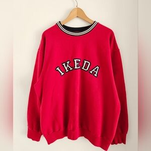 Vintage Ikeda Jeans Sweatshirt Medium Oversized Red 80s